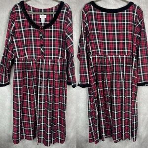 Lanz Of Salzburg Plaid Velvet Trim Flannel Nightgown Dress In Red Size 2X